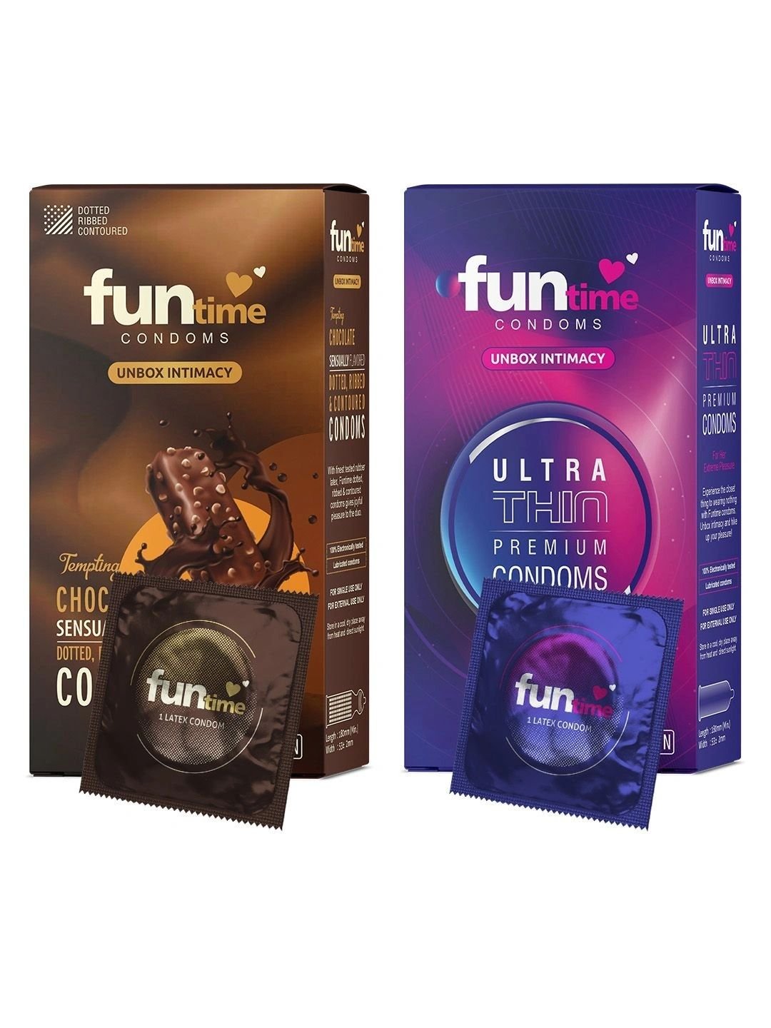 Funtime Funtime Set Of 2 Chocolate & Ultrathin Flavour Condoms - 10Pcs Each