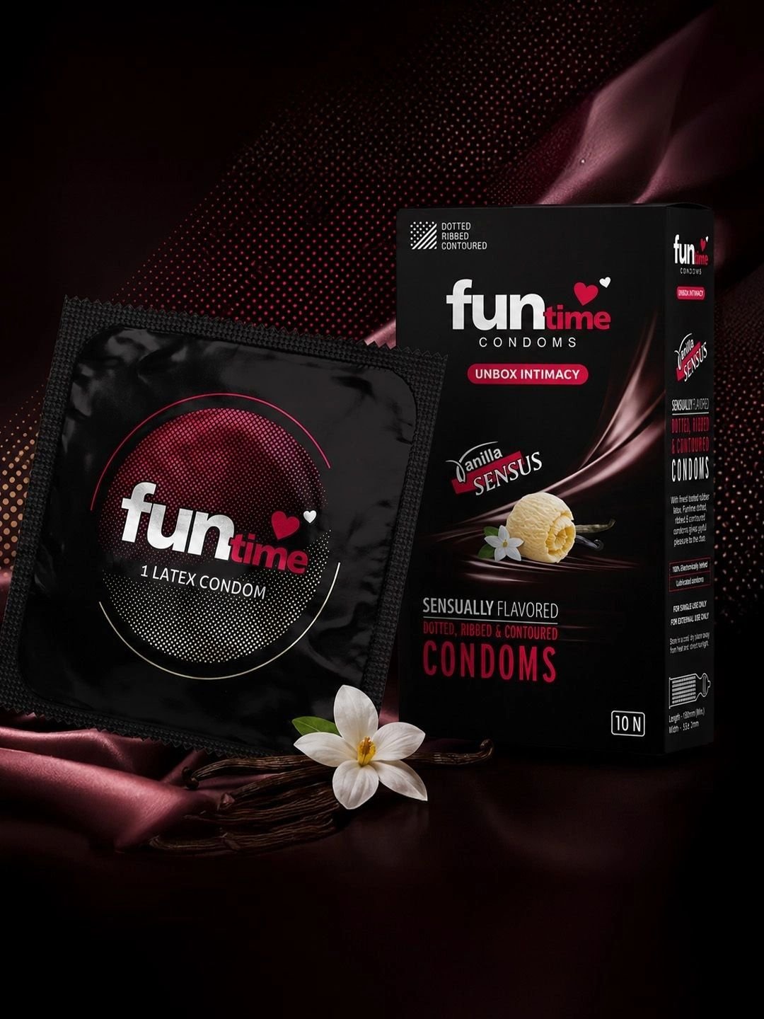 Funtime Funtime Pack Of 2 Vanilla Flavour Long Lasting Dotted & Ribbed Condoms - 20 Pcs - Image 2