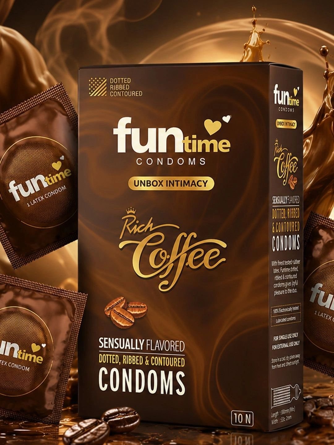 Funtime Funtime Pack Of 2 Long Lasting Dotted & Ribbed Climax Control Condoms - 20 Pcs -Coffee