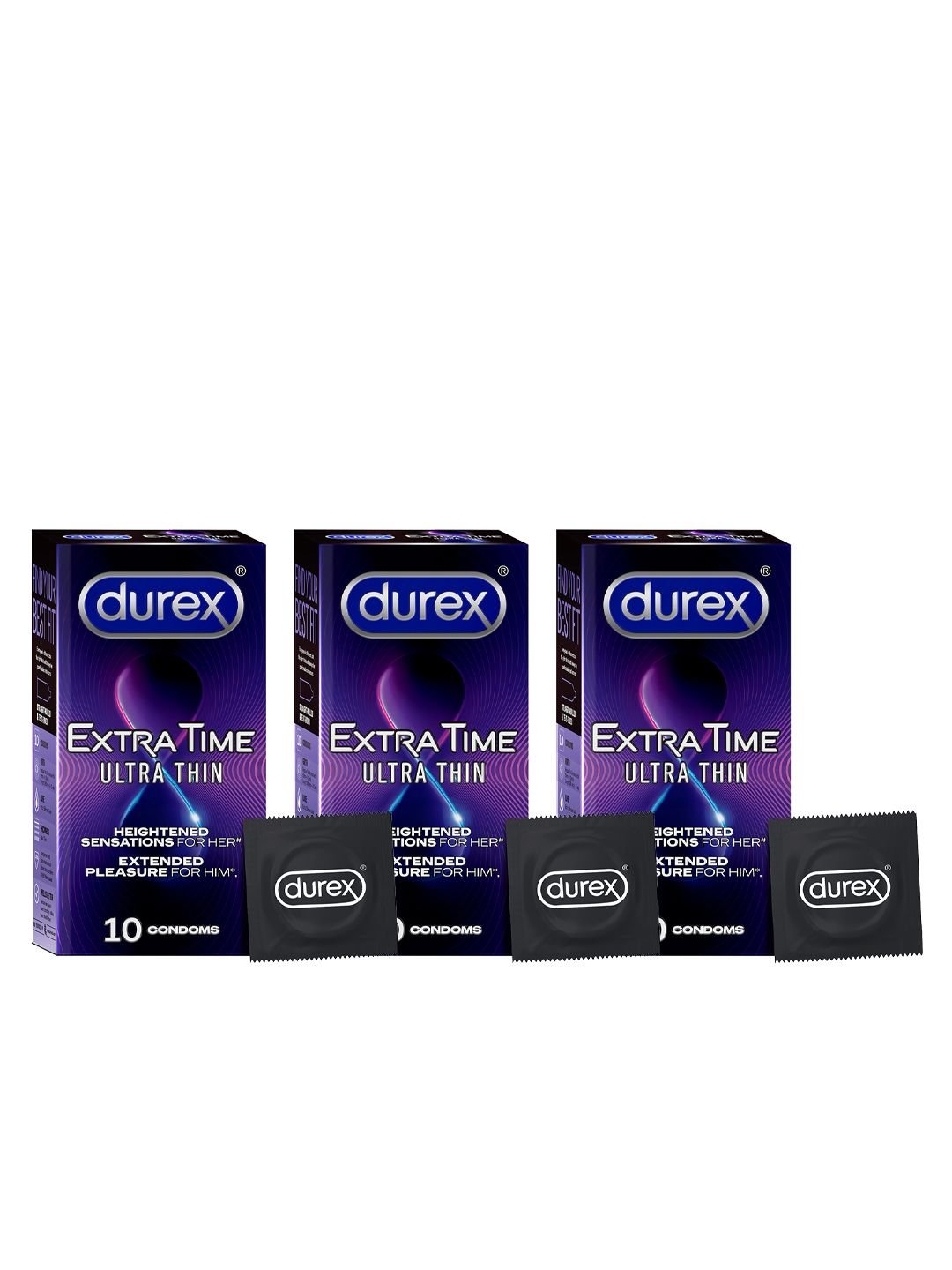 Durex Durex Set of 3 Extra Time Ultra Thin Condoms - 10 Count Each