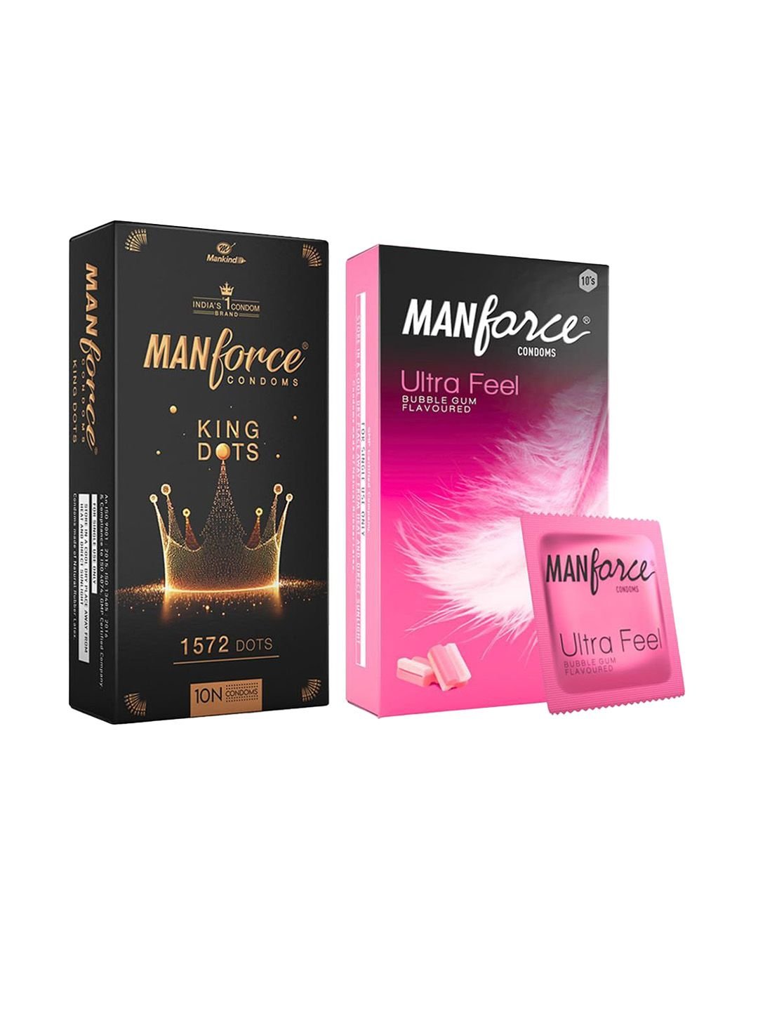 Manforce Manforce Set Of 2 King Dots & Ultra Feel Condoms- 10 Condoms Each- Bubble Gum