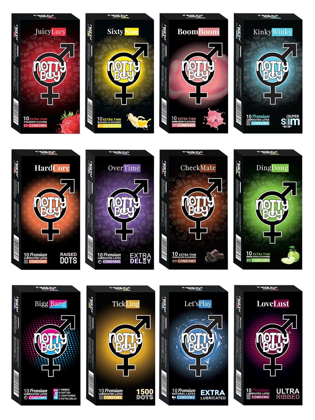 noTTy Boy noTTy Boy Set of 12 Assorted Family Pack Condoms - 10pcs Each