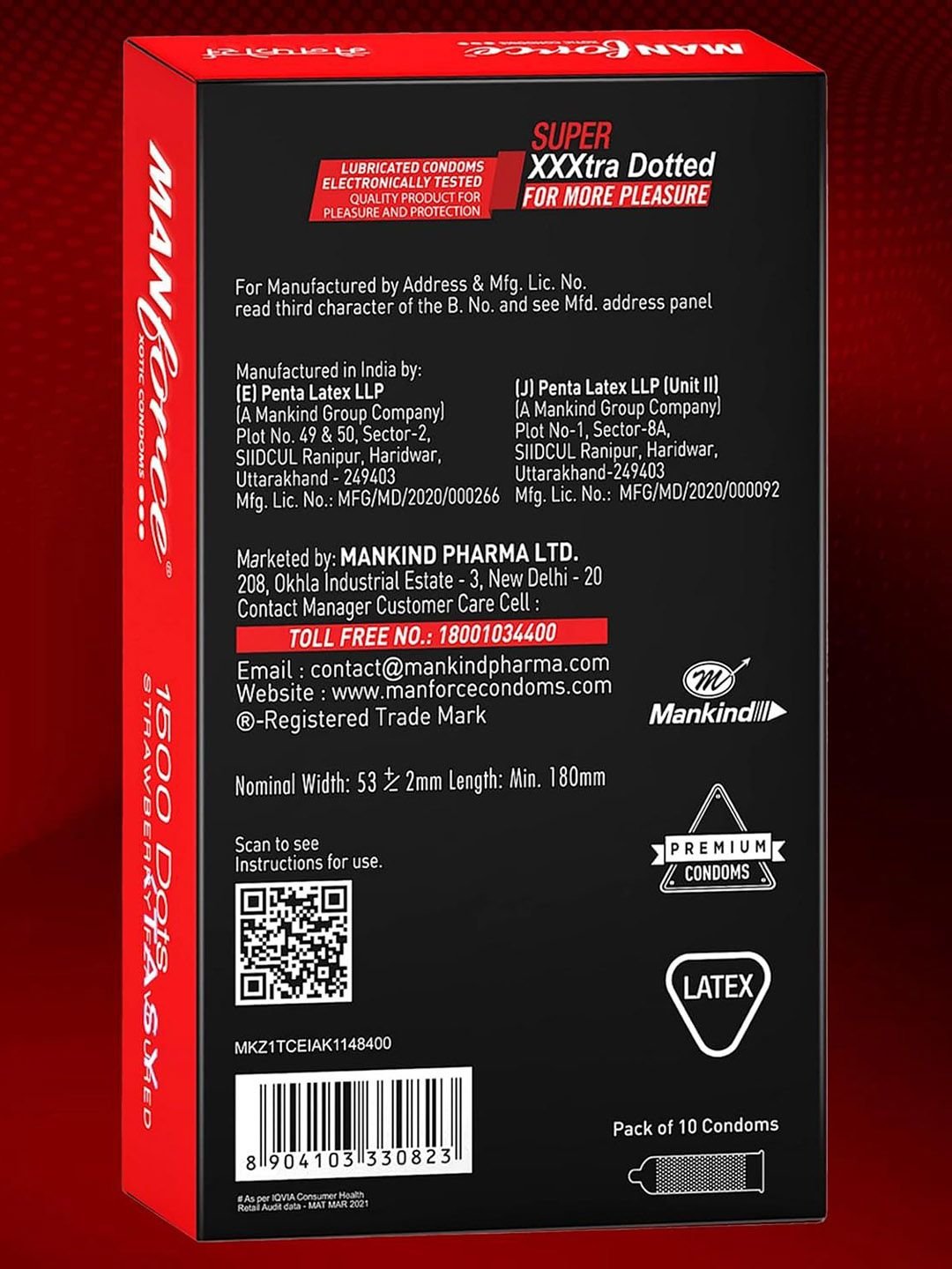 Manforce Manforce Set Of 4 Xotic Strawberry Flavoured Dotted Condoms- 50Pcs - Image 2
