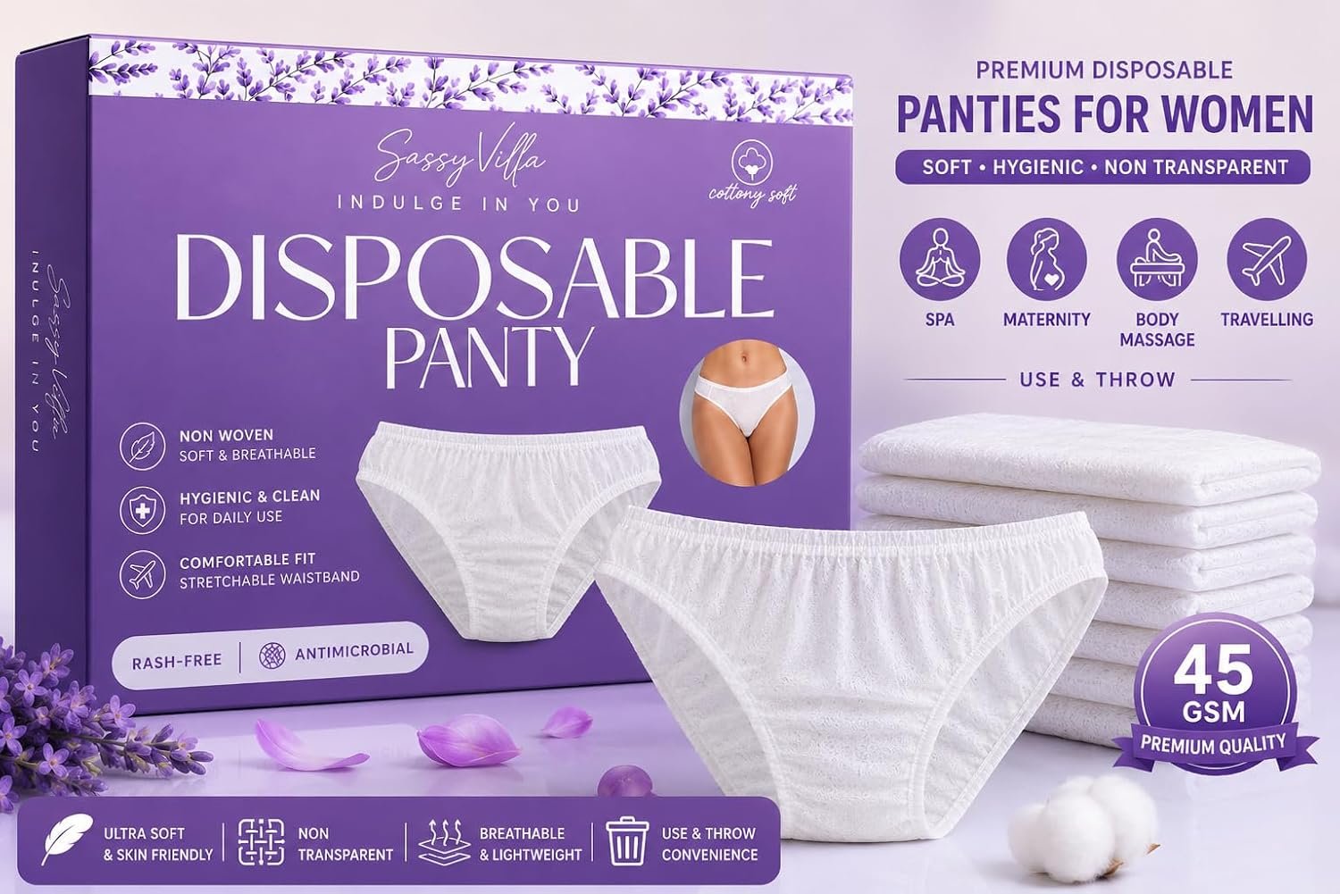 45gsm Double Layerd Disposable Panties for Women Travel Spa Saloon Innerwear use and Throw Panty Disposable Panty - Image 2