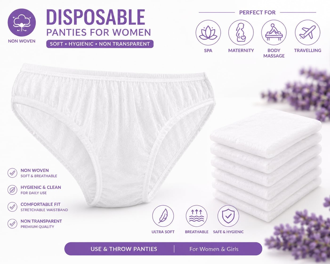 45gsm Double Layerd Disposable Panties for Women Travel Spa Saloon Innerwear use and Throw Panty Disposable Panty - Image 4