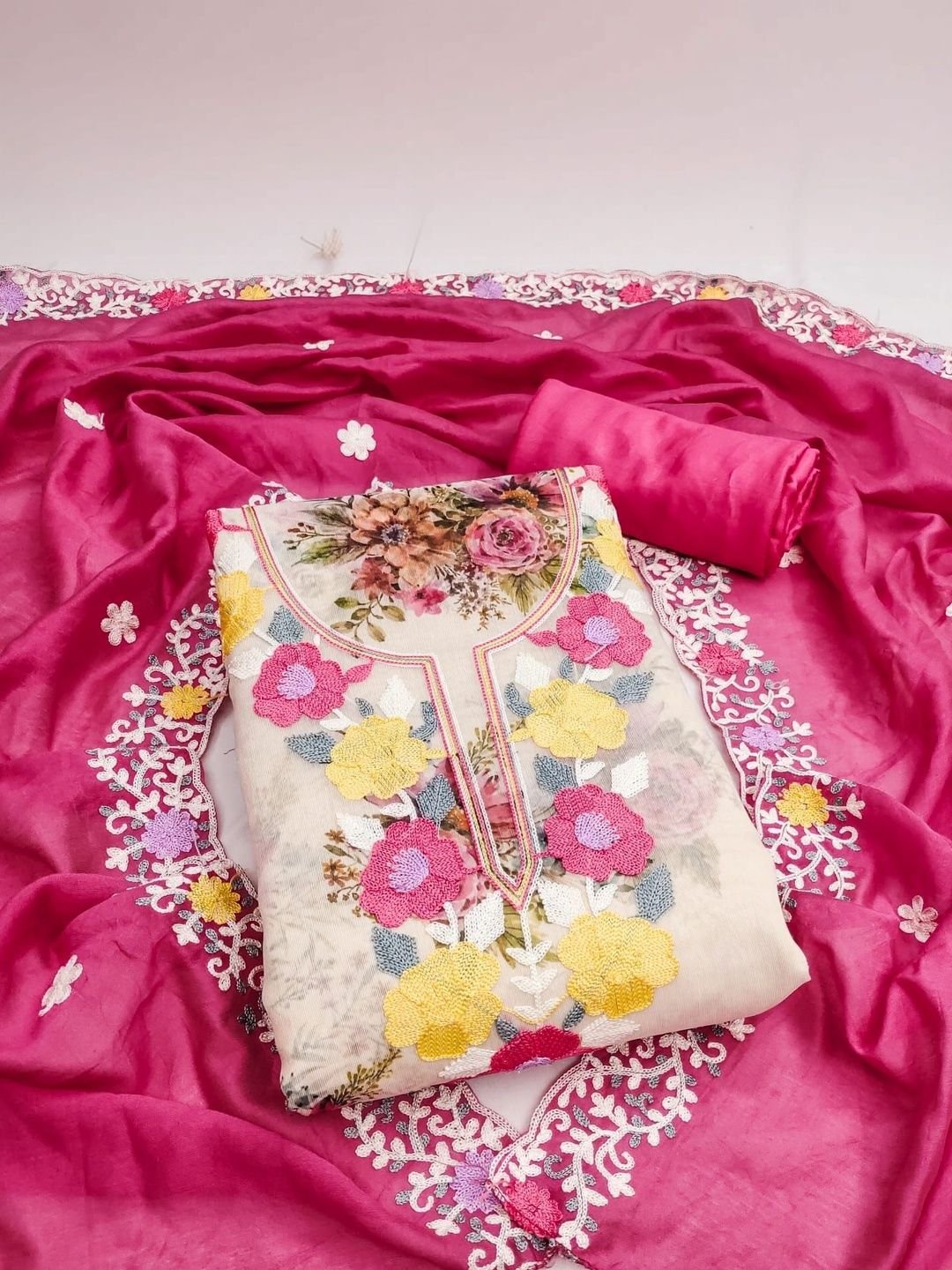 HMP Fashion Embroidered Unstitched Dress Material - Image 3