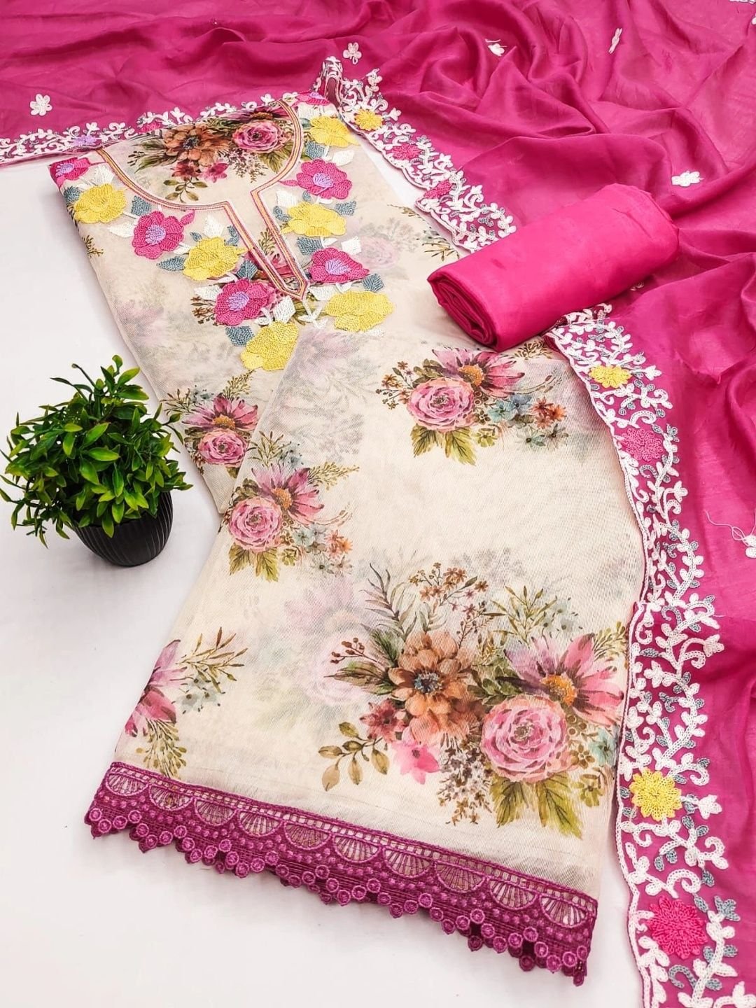 HMP Fashion Embroidered Unstitched Dress Material - Image 4