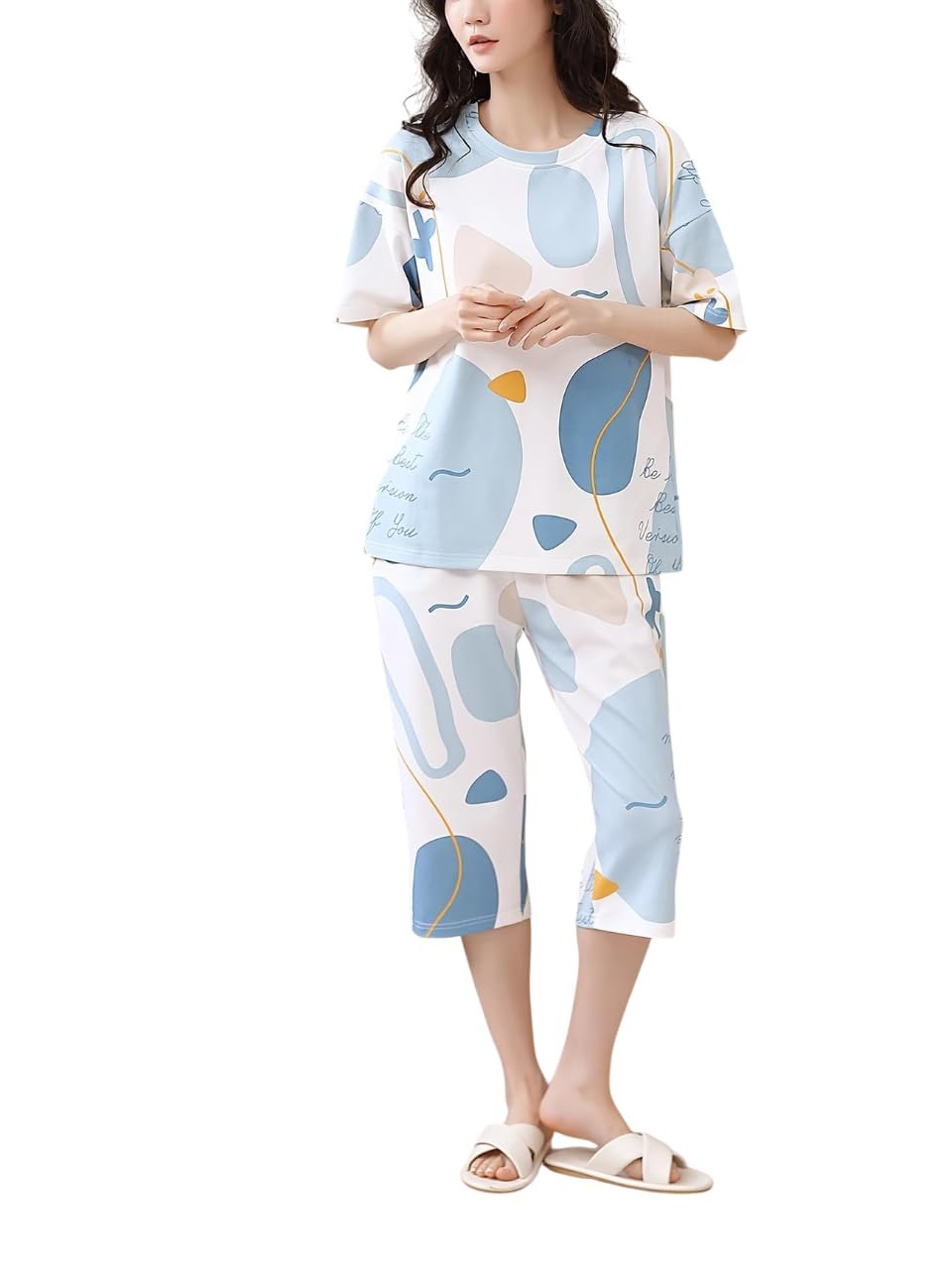 Lunza Women’s Cotton Pajama Set with Top & Pants|| Korean Night Suit|| Lightweight Printed Set || Soft & Comfy Sleepwear for Girls & Women