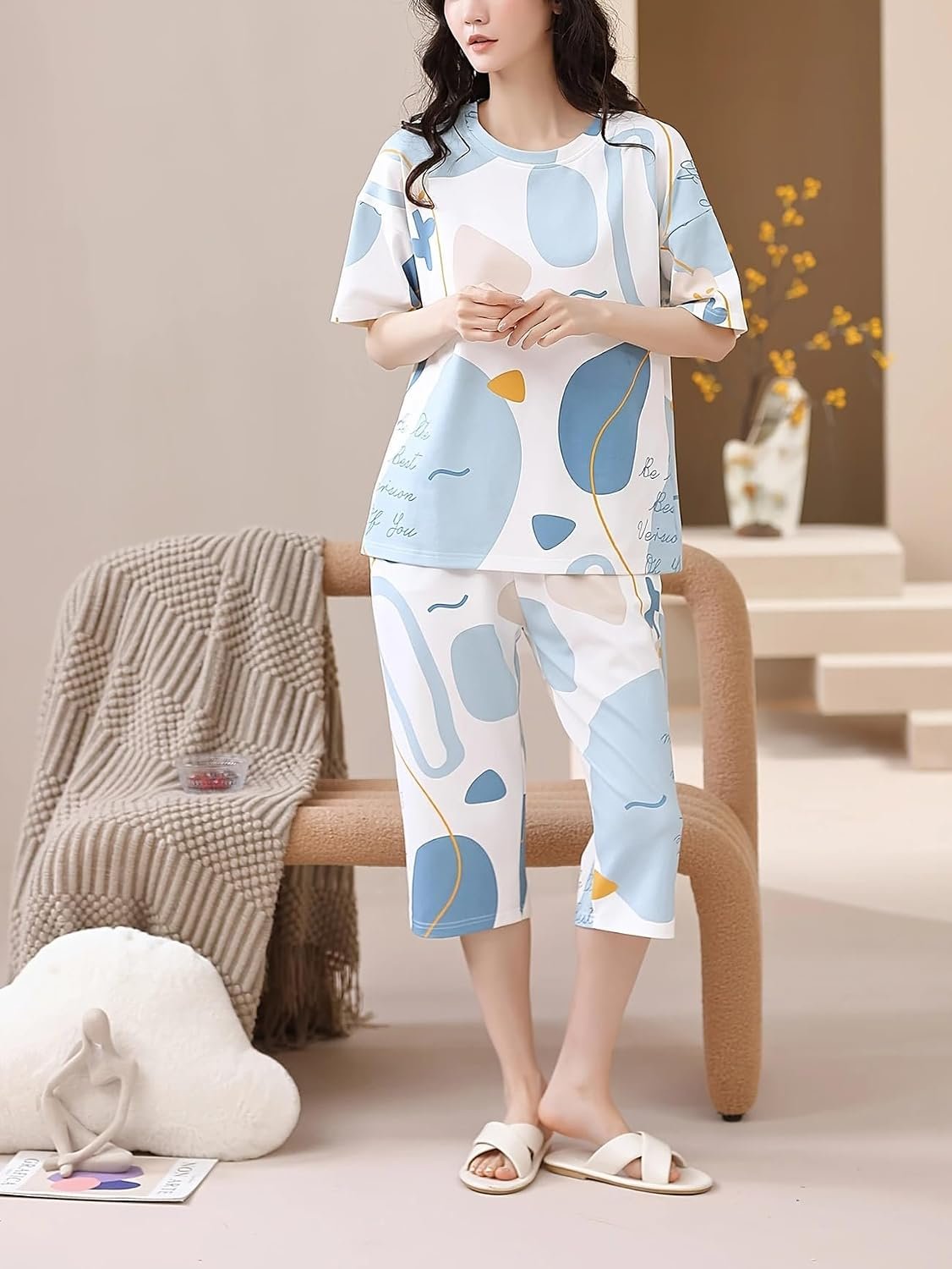 Lunza Women’s Cotton Pajama Set with Top & Pants|| Korean Night Suit|| Lightweight Printed Set || Soft & Comfy Sleepwear for Girls & Women - Image 2