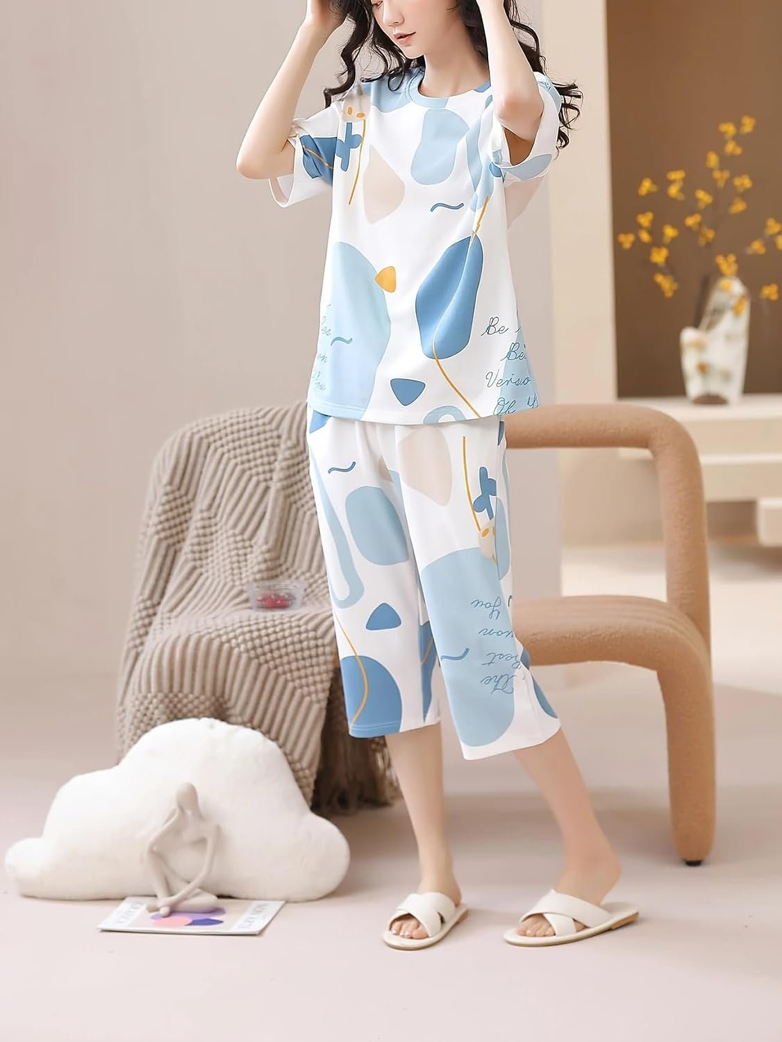 Lunza Women’s Cotton Pajama Set with Top & Pants|| Korean Night Suit|| Lightweight Printed Set || Soft & Comfy Sleepwear for Girls & Women - Image 4