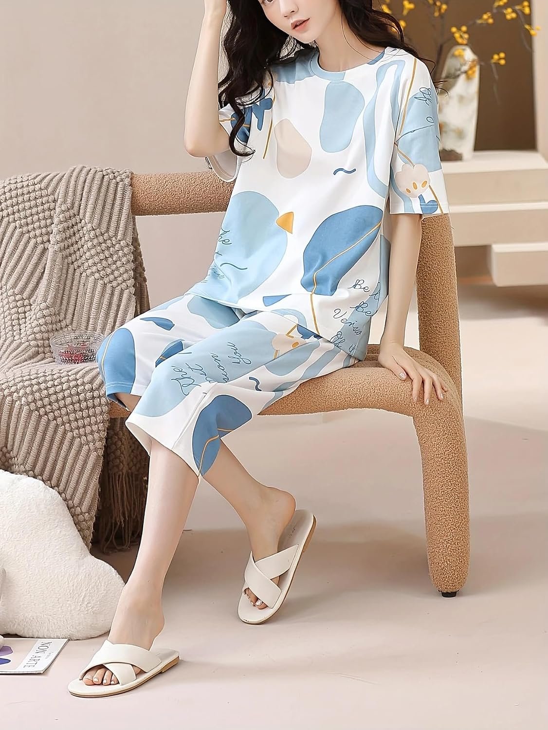 Lunza Women’s Cotton Pajama Set with Top & Pants|| Korean Night Suit|| Lightweight Printed Set || Soft & Comfy Sleepwear for Girls & Women - Image 5