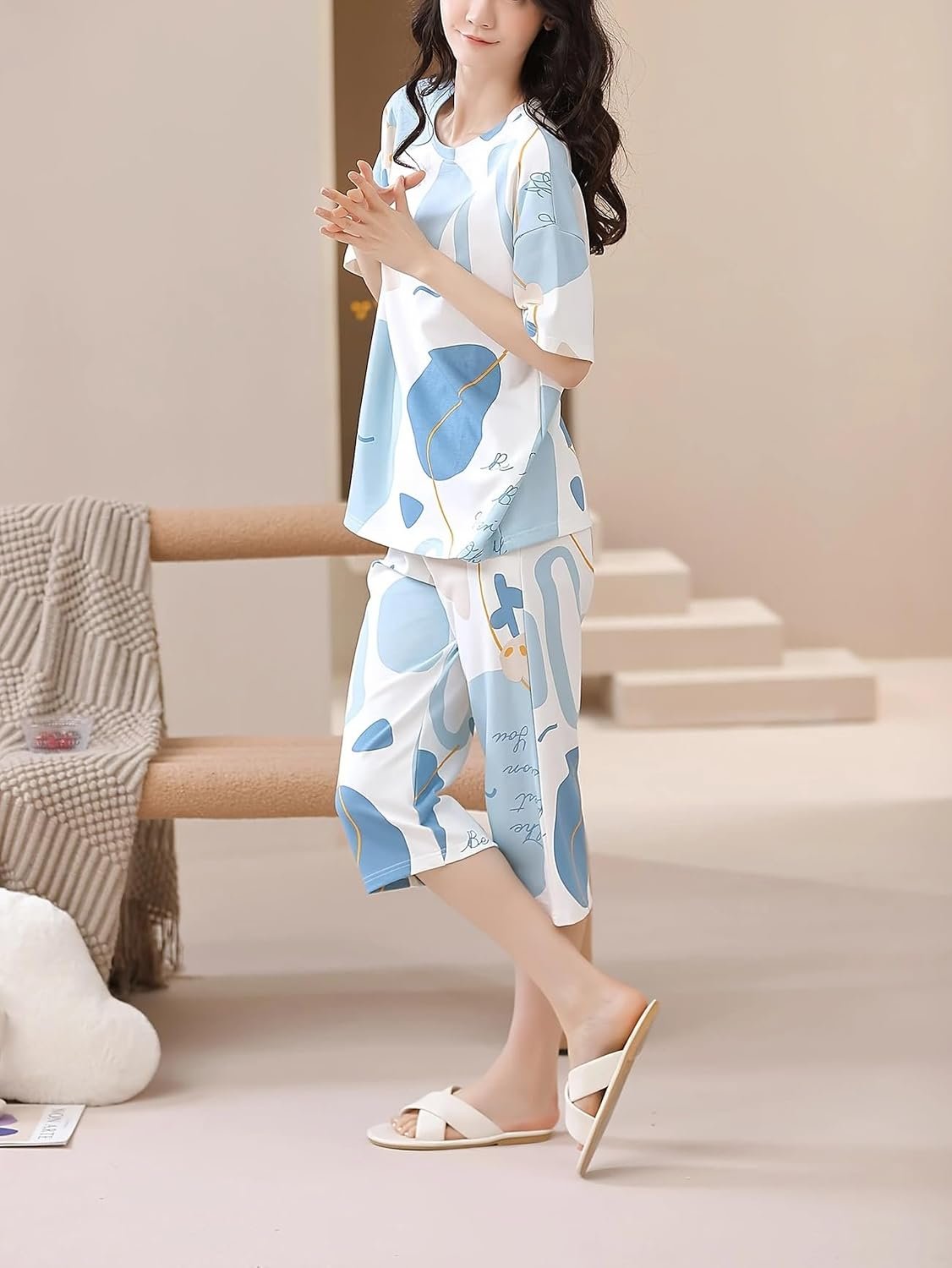 Lunza Women’s Cotton Pajama Set with Top & Pants|| Korean Night Suit|| Lightweight Printed Set || Soft & Comfy Sleepwear for Girls & Women - Image 6