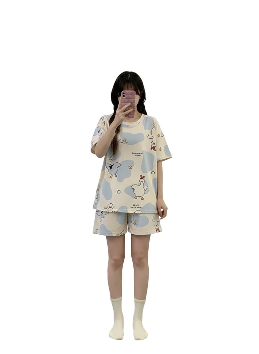 Lunza Women’s Cotton Pajama Set with Top & Pants|| Korean Night Suit|| Lightweight Printed Set || Soft & Comfy Sleepwear for Girls & Women - Image 8