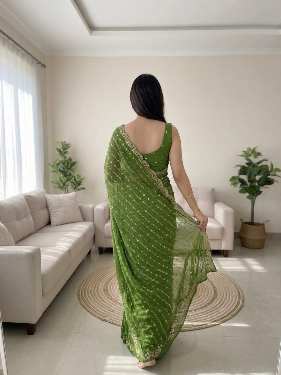 RADHA Women’s Embroidery Work Saree with Designer Border for Festive and Traditional Ethnic Drape Saree with Detailed Thread Style Pattern and Elegant Occasion Look - Image 4