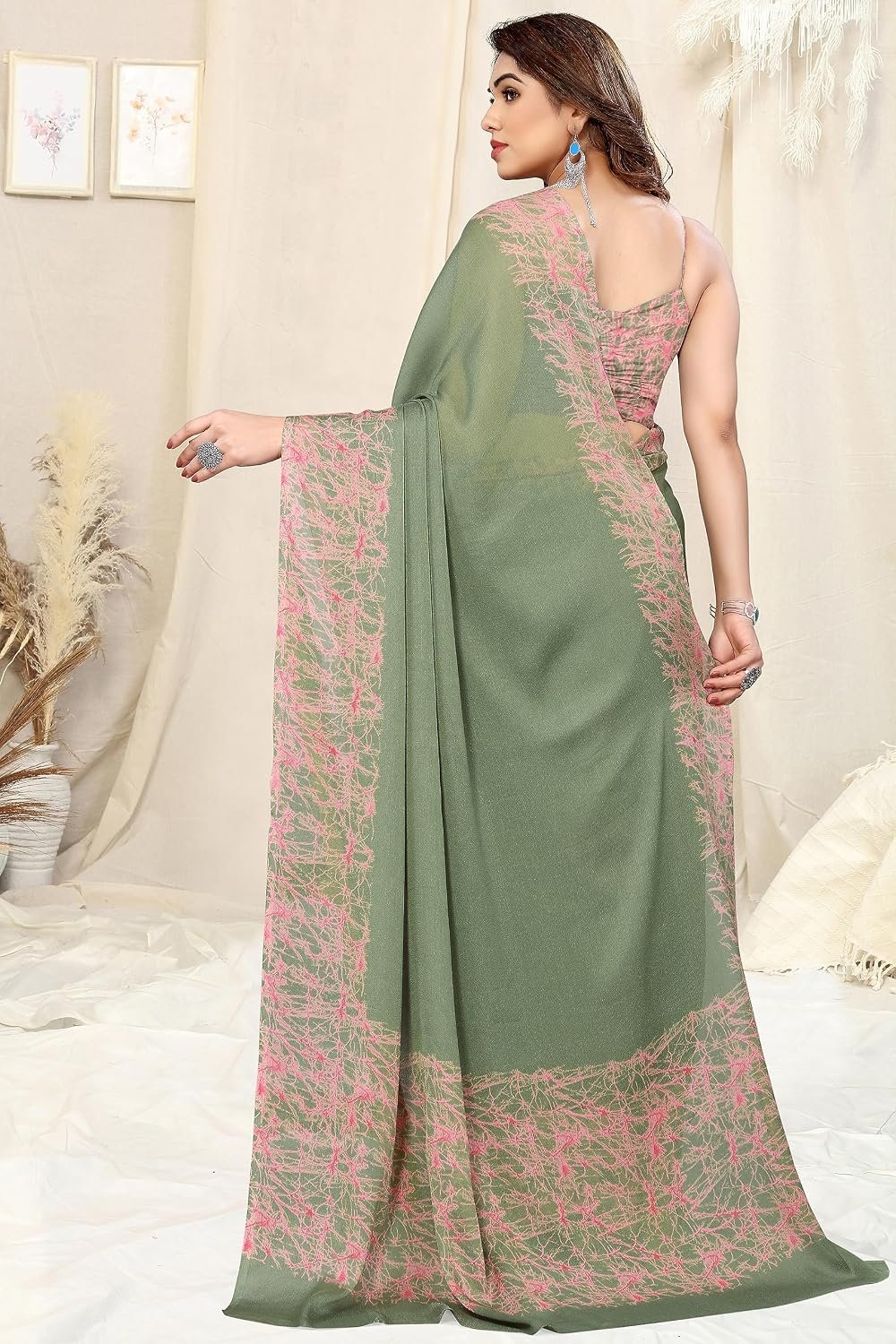 MIRCHI FASHION Women Saree Abstract Print Chiffon | Breathable Lightweight Casual Sari for Regular Use and Office with Unstitched Blouse (Available in 25 Colors) - Image 3