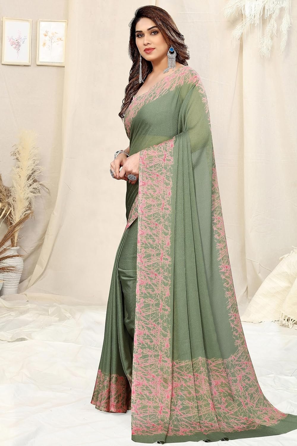 MIRCHI FASHION Women Saree Abstract Print Chiffon | Breathable Lightweight Casual Sari for Regular Use and Office with Unstitched Blouse (Available in 25 Colors) - Image 4