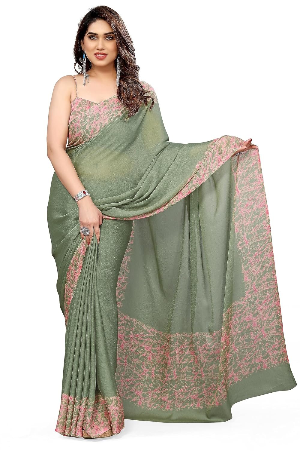 MIRCHI FASHION Women Saree Abstract Print Chiffon | Breathable Lightweight Casual Sari for Regular Use and Office with Unstitched Blouse (Available in 25 Colors) - Image 6