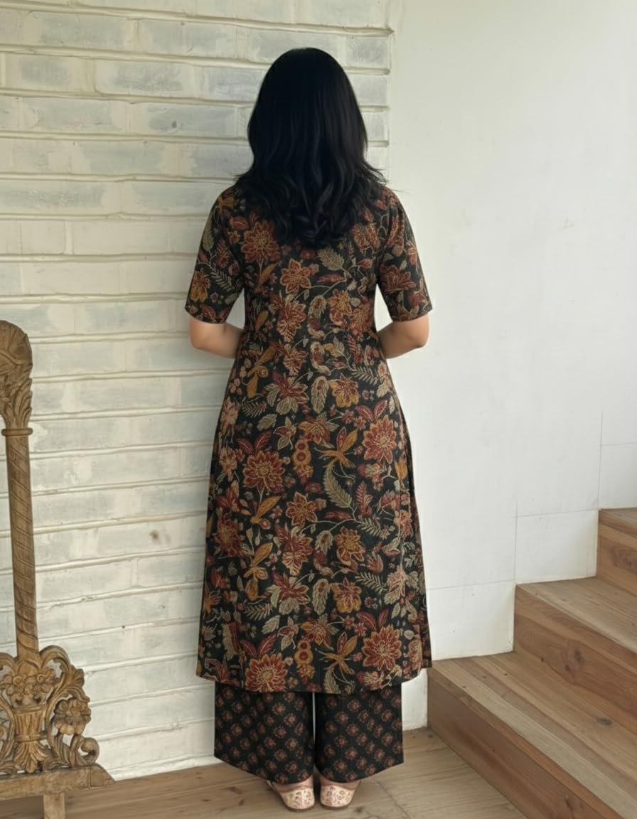 ANNI Designer Women's Viscose Blend Straight Printed Kurta with Palazzo | Elbow Length Sleeve Kurti Set | Close Neck with Back Slit | Soft Comfortable Fabric | 2 Piece Outfit - Image 2