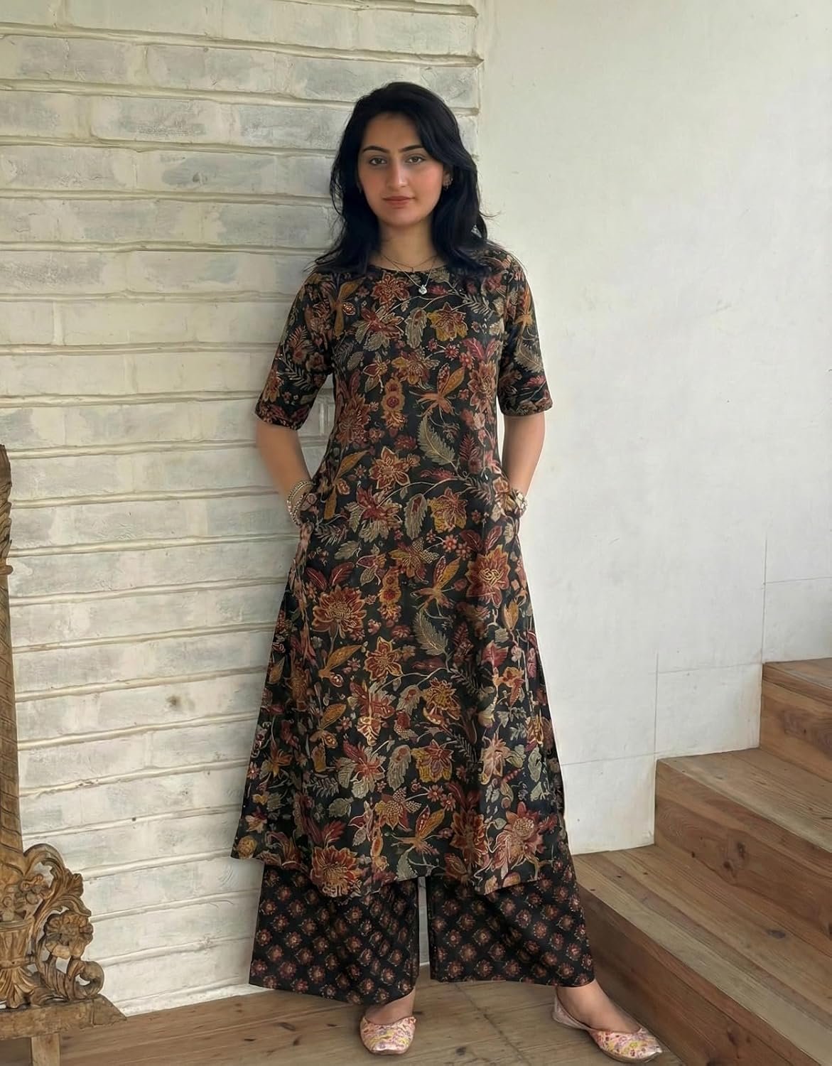 ANNI Designer Women's Viscose Blend Straight Printed Kurta with Palazzo | Elbow Length Sleeve Kurti Set | Close Neck with Back Slit | Soft Comfortable Fabric | 2 Piece Outfit - Image 4