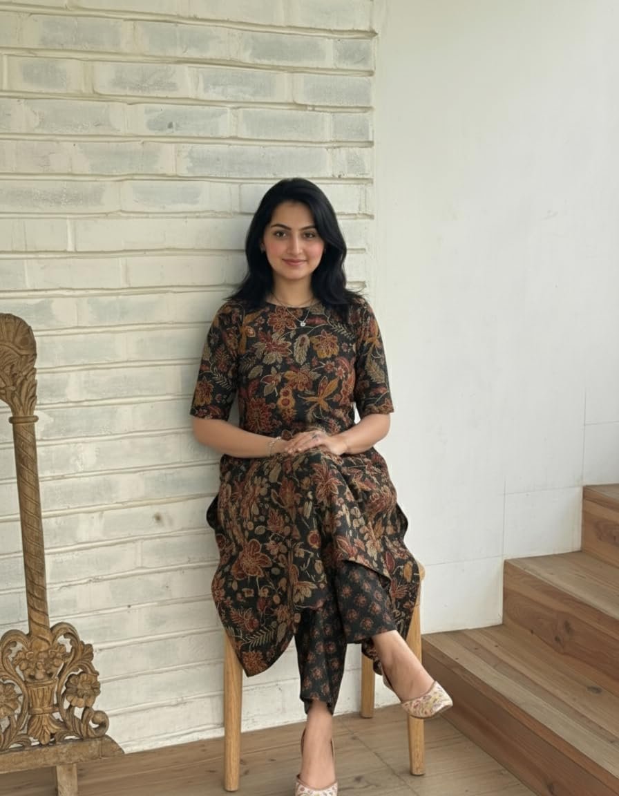 ANNI Designer Women's Viscose Blend Straight Printed Kurta with Palazzo | Elbow Length Sleeve Kurti Set | Close Neck with Back Slit | Soft Comfortable Fabric | 2 Piece Outfit - Image 5