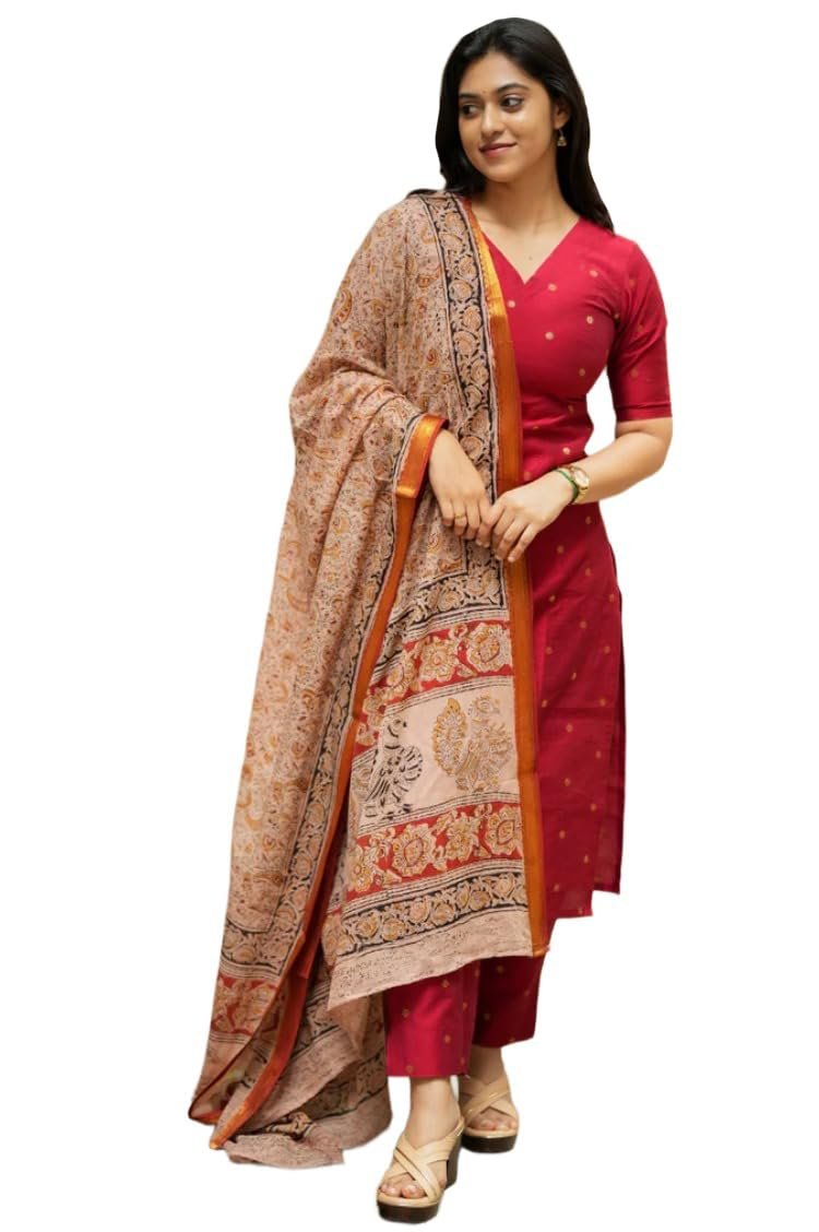 GoSriKi Kurta Set Women Viscose Printed | Kurti Set Woman | Kurta Pant Dupatta 3 Piece Outfit | V-Neck Elbow Length Sleeve Straight Fit Ethnic Wear Ladies Dress Stylish Traditional Clothing - Image 2