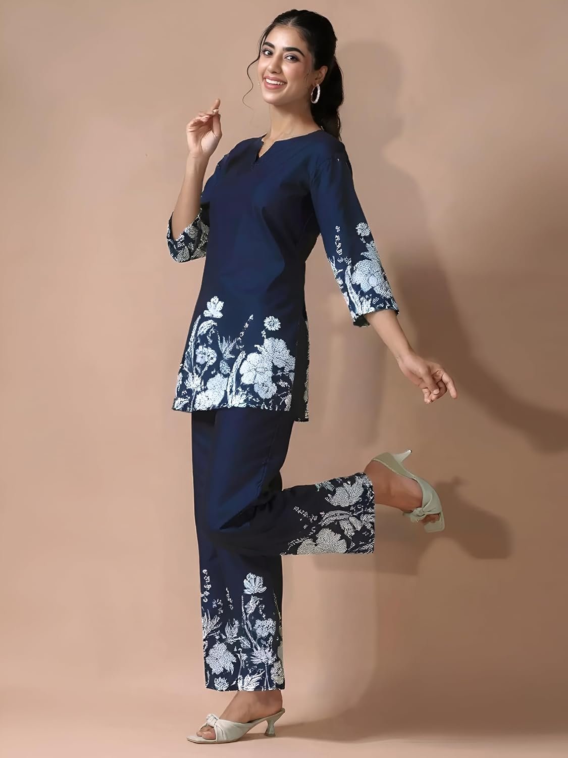 Pinkmint Pure Cotton Printed Co Ord Set for Women l Stylish Comfortable Kurta & Side Pocket Bottom l Modern Ethnic Style (Available in Plus Size) - Image 4