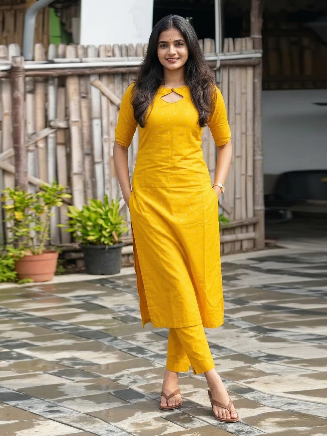 ANNI Designer Women's Viscose Straight Printed Kurta with Pant | Ethnic Indian Kurta Set | Round Neck Keyhole Design | Elbow Sleeve Traditional Dress | Office Occasion Outfit - Image 4