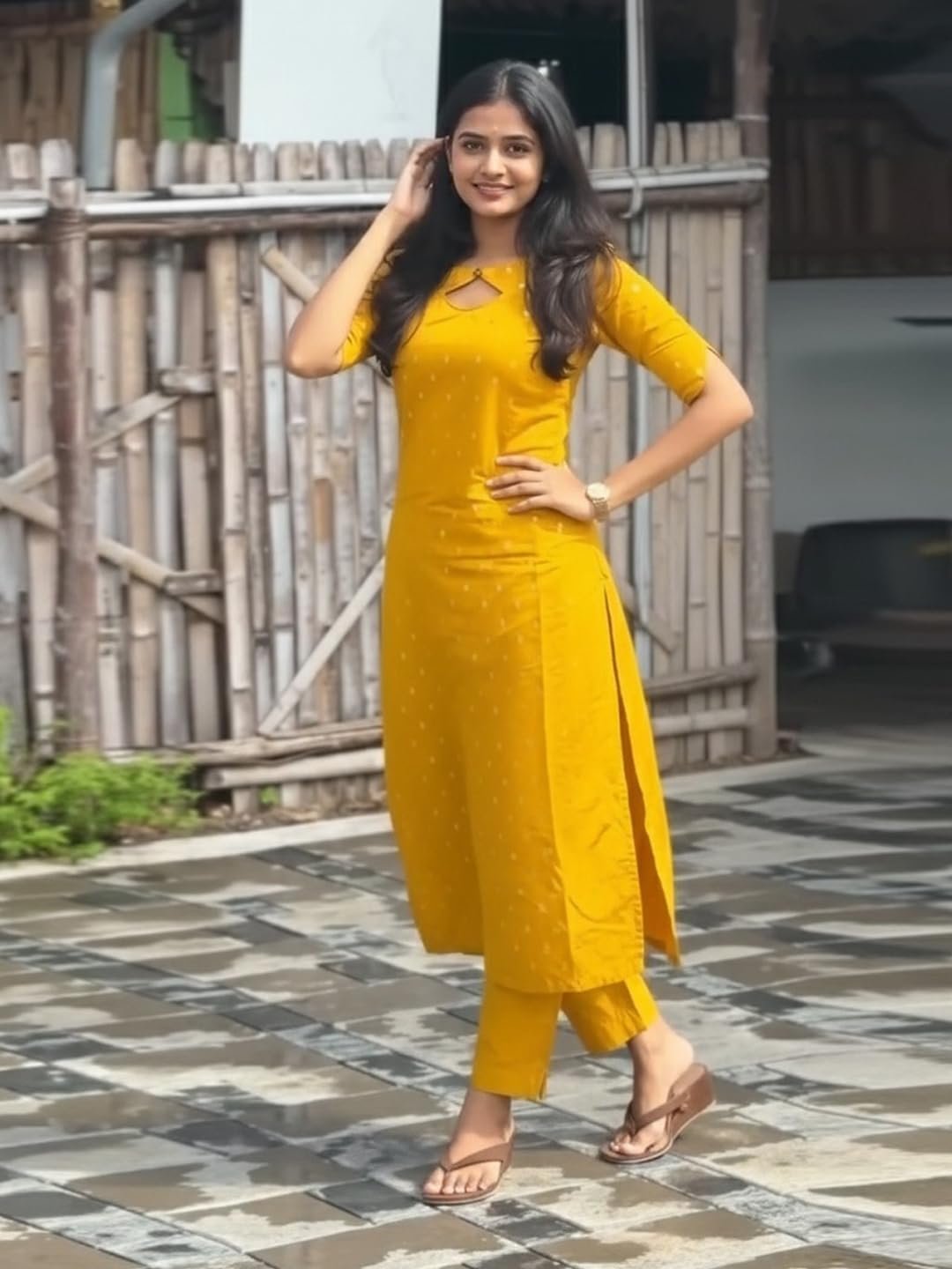 ANNI Designer Women's Viscose Straight Printed Kurta with Pant | Ethnic Indian Kurta Set | Round Neck Keyhole Design | Elbow Sleeve Traditional Dress | Office Occasion Outfit - Image 5