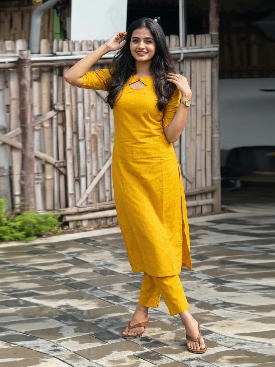ANNI Designer Women's Viscose Straight Printed Kurta with Pant | Ethnic Indian Kurta Set | Round Neck Keyhole Design | Elbow Sleeve Traditional Dress | Office Occasion Outfit - Image 6