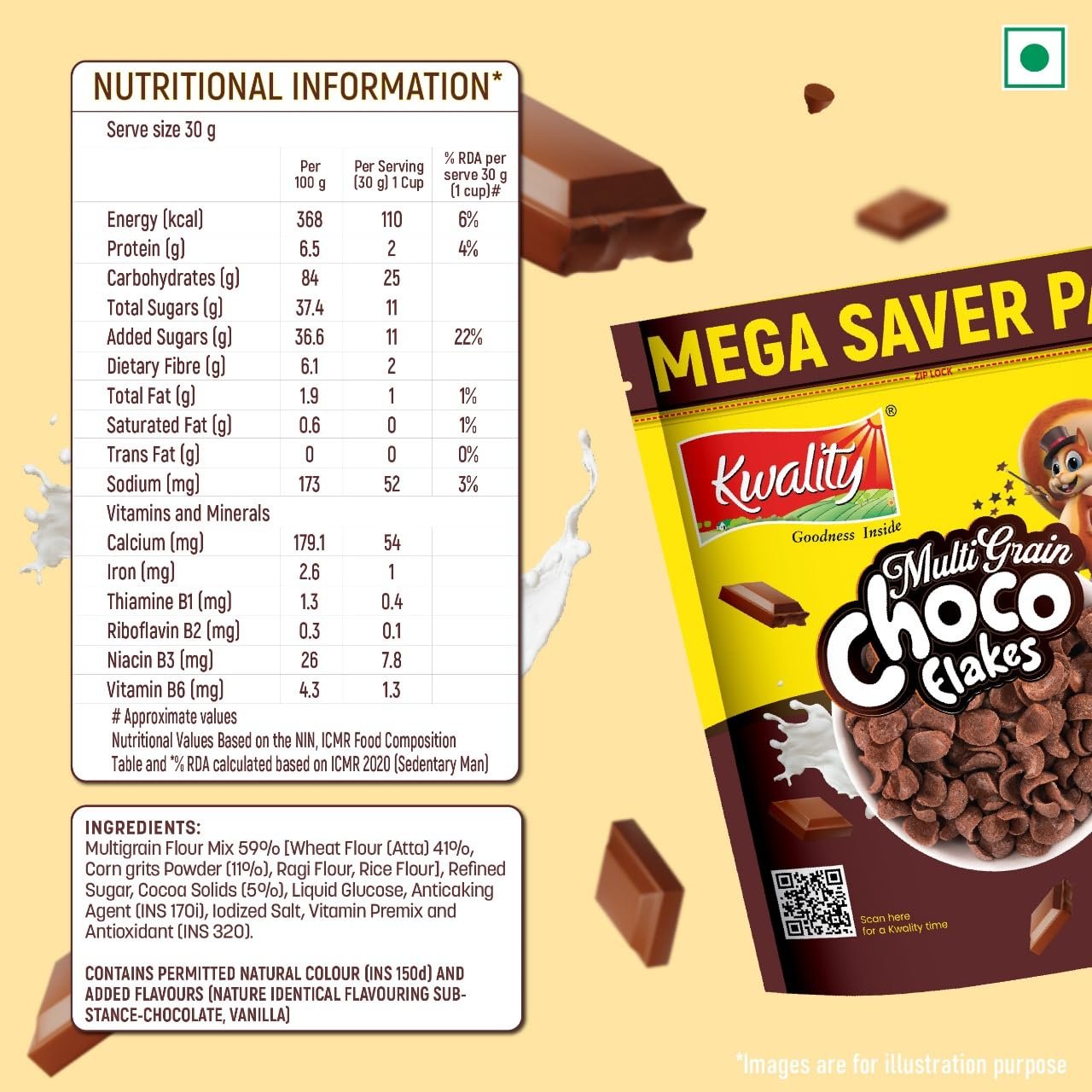 Kwality Choco Flakes 1.2 Kg | Crispy, Wholesome Cereal Made with Whole Wheat | Zero Maida and No Preservatives | Packed with Fiber, Protein - Image 3