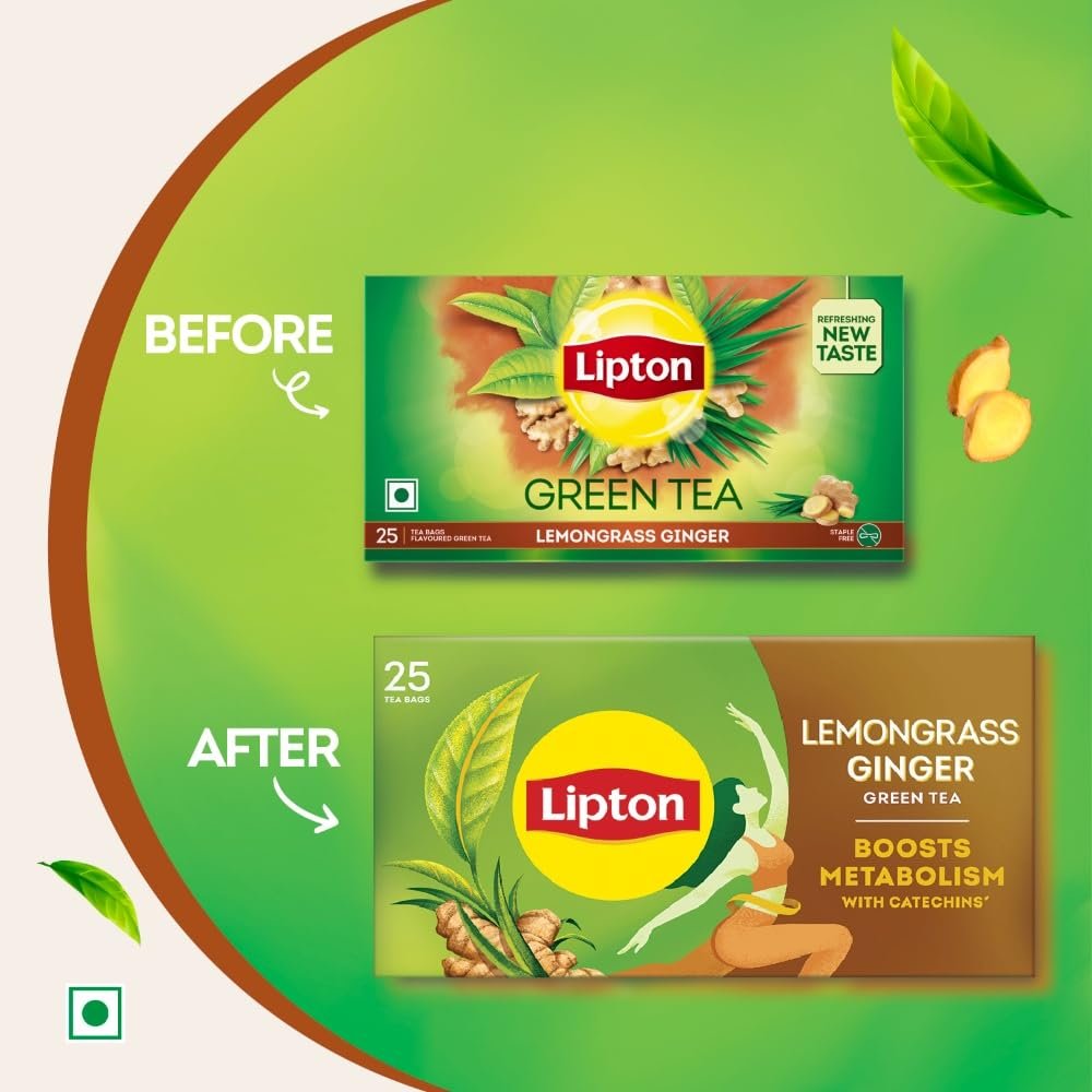 Lipton Green Tea, Lemongrass Ginger, 25 Tea Bags, for Weight Loss, with Catechins to Boost Metabolism, Zero Added Sugar, All Natural Ingredients - Image 2