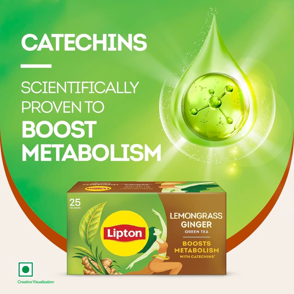 Lipton Green Tea, Lemongrass Ginger, 25 Tea Bags, for Weight Loss, with Catechins to Boost Metabolism, Zero Added Sugar, All Natural Ingredients - Image 4
