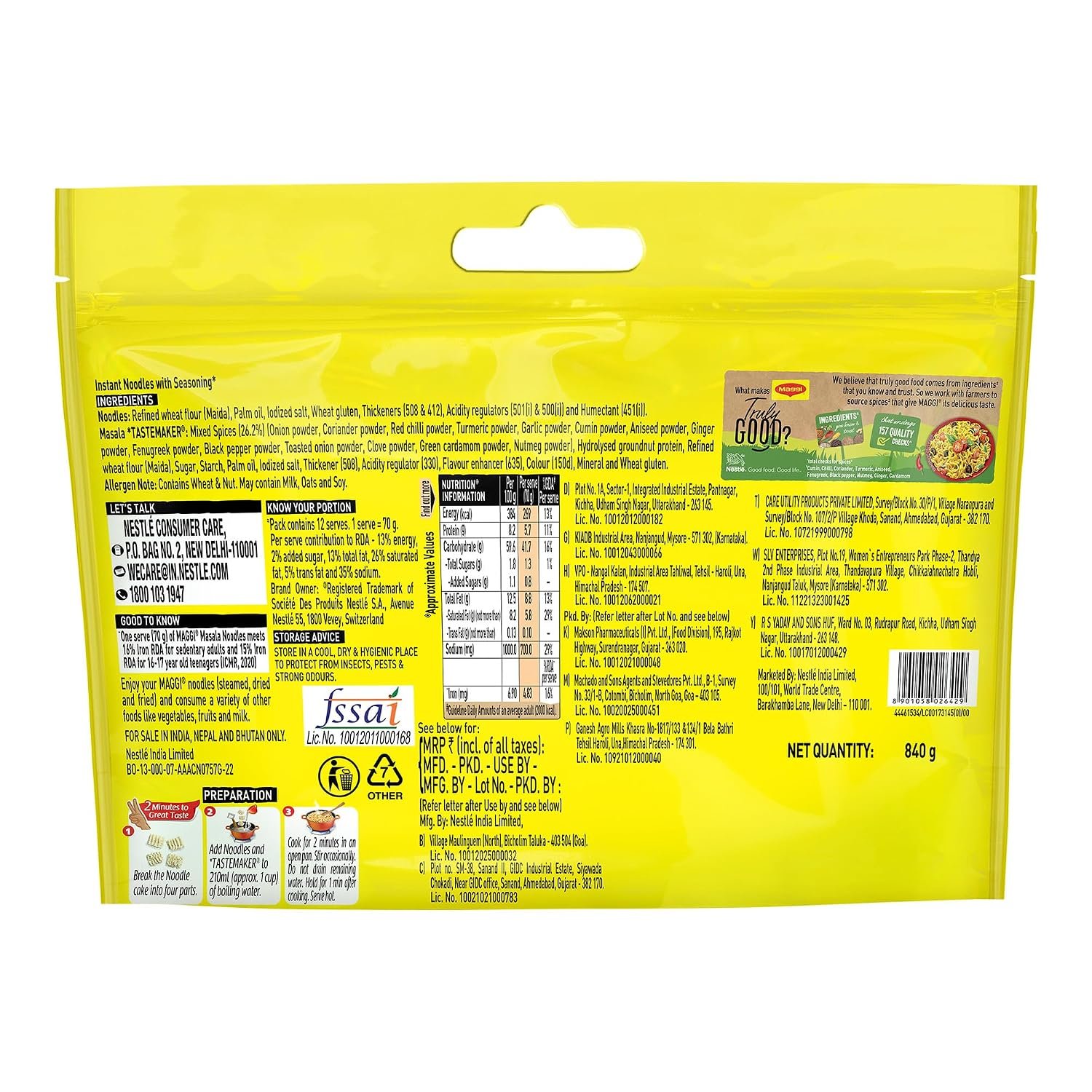 MAGGI 2-Minute Instant Noodles 12 x 70/75g each (Weight may vary) | Your favourite masala noodles with goodness of iron; Made with choicest quality spice, Mega pack - Image 2