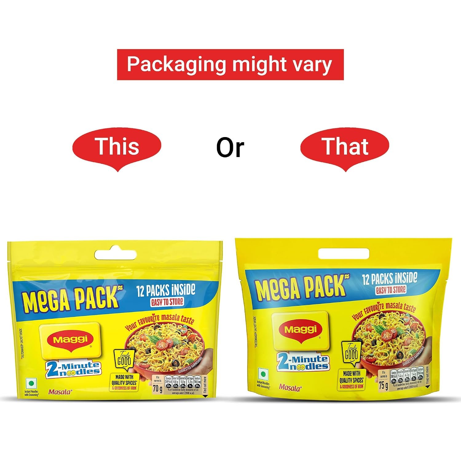 MAGGI 2-Minute Instant Noodles 12 x 70/75g each (Weight may vary) | Your favourite masala noodles with goodness of iron; Made with choicest quality spice, Mega pack - Image 4