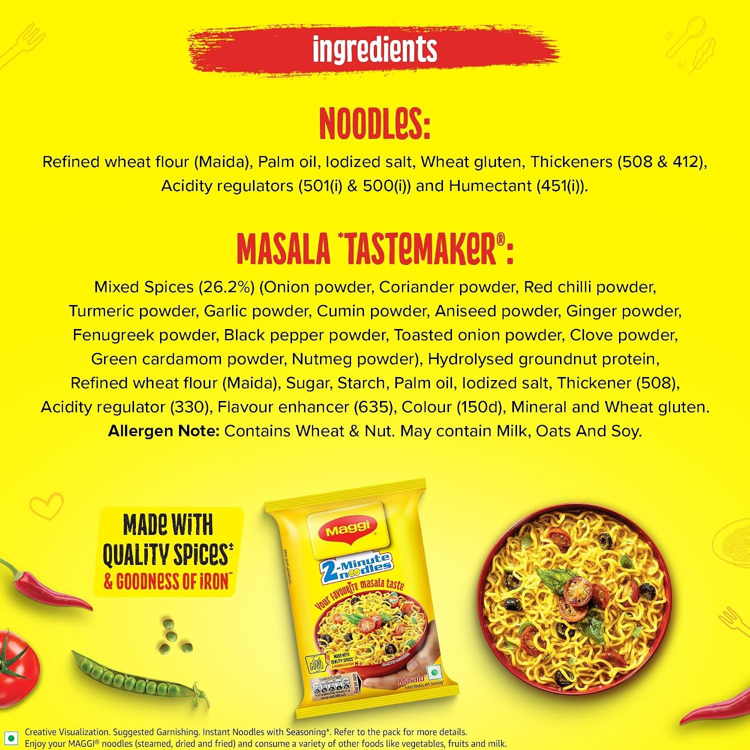 MAGGI 2-Minute Instant Noodles 12 x 70/75g each (Weight may vary) | Your favourite masala noodles with goodness of iron; Made with choicest quality spice, Mega pack - Image 6