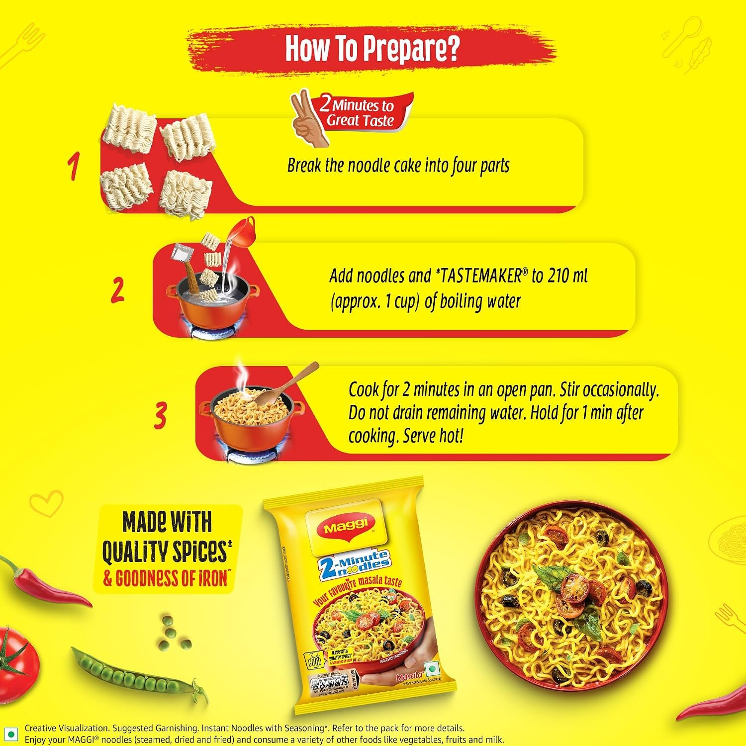MAGGI 2-Minute Instant Noodles 12 x 70/75g each (Weight may vary) | Your favourite masala noodles with goodness of iron; Made with choicest quality spice, Mega pack - Image 8