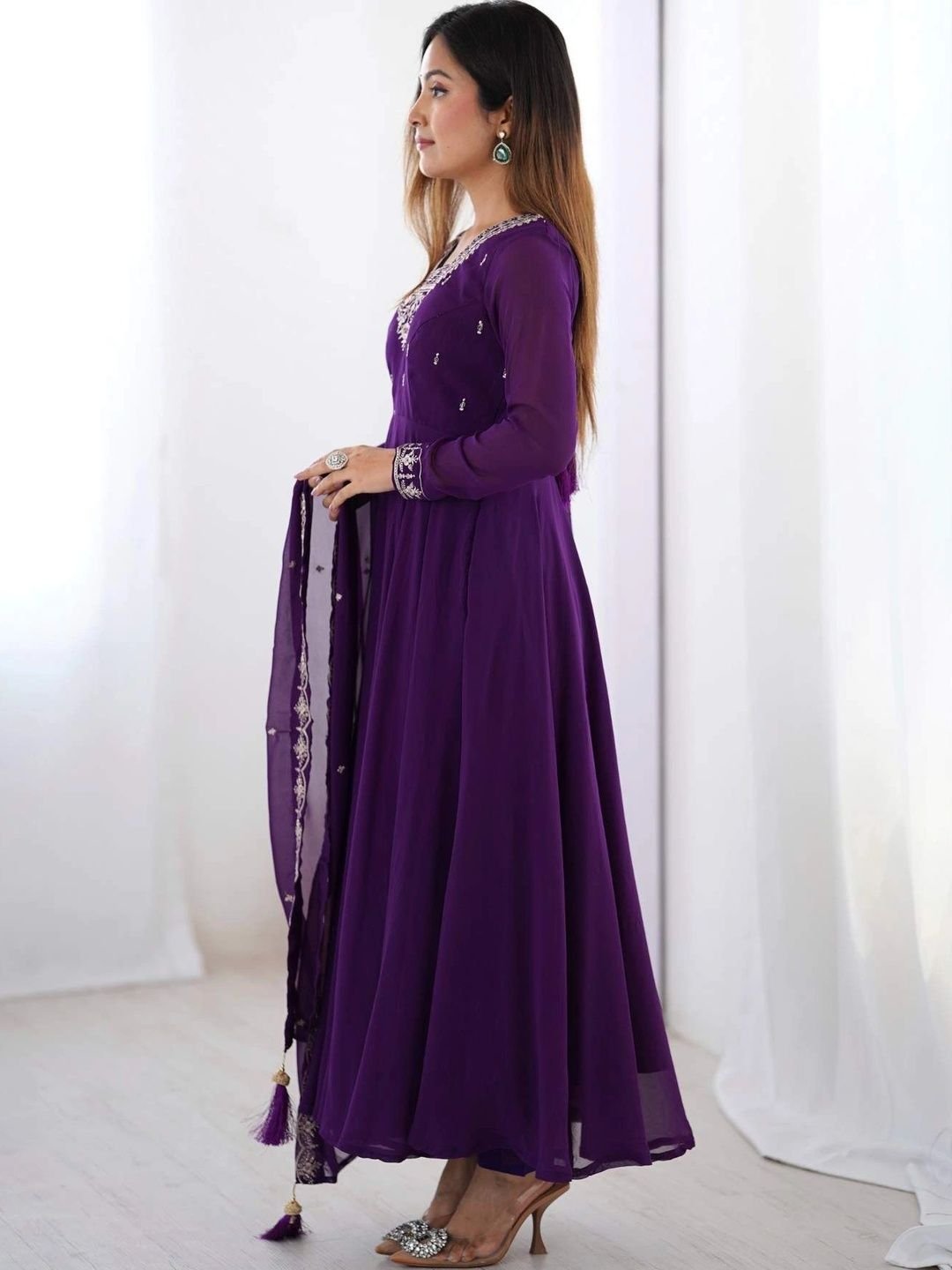 Women Ethnic Motifs Embroidered Regular Kurta with Trousers & With Dupatta - Image 6
